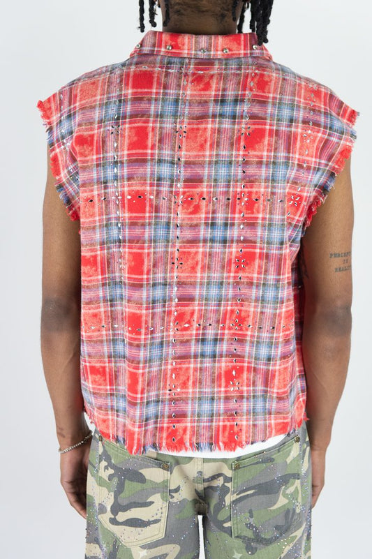 R 3 B E L PLAID SLEEVESS W/ R.STONES