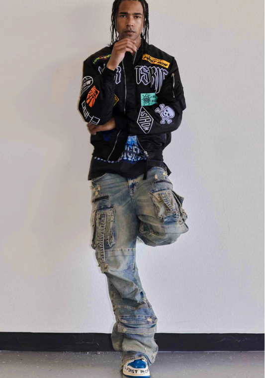 First Row CAUTION MULTI PATCHES MA-1 JACKET