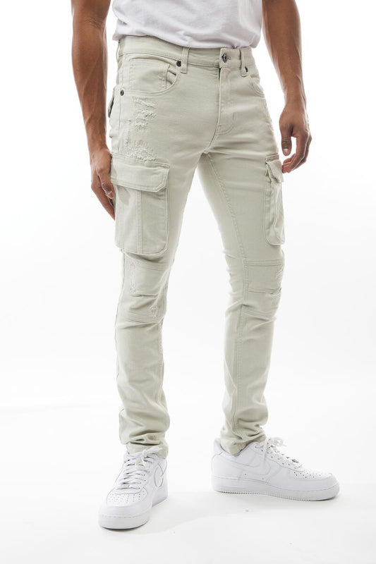 M. Society Men's Stretch Twill Cargo Pants with Rip & Repair
