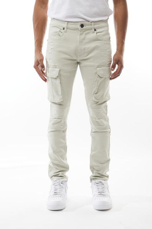 M. Society Men's Stretch Twill Cargo Pants with Rip & Repair
