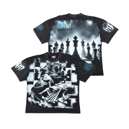 Stray acid washed, digital print metal stud trim tshirt