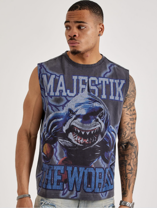 Mens Majestik World Shark Muscle Tee