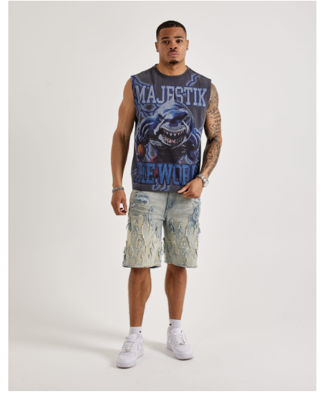 Mens Majestik World Shark Muscle Tee
