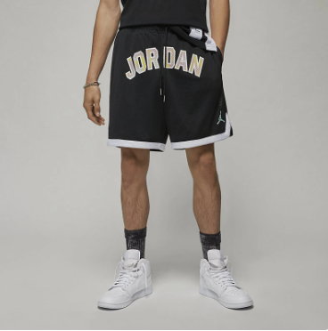 Men's Air Jordan Sport DNA Printing Logo Lacing Mesh Breathable Shorts Black