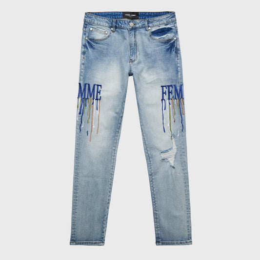 Homme Femme Letterman Drip Denim Blue with Navy Letters