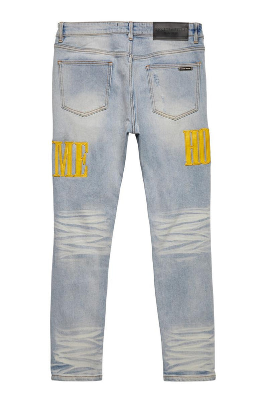 Homme Femme Letterman Denim Blue with Yellow