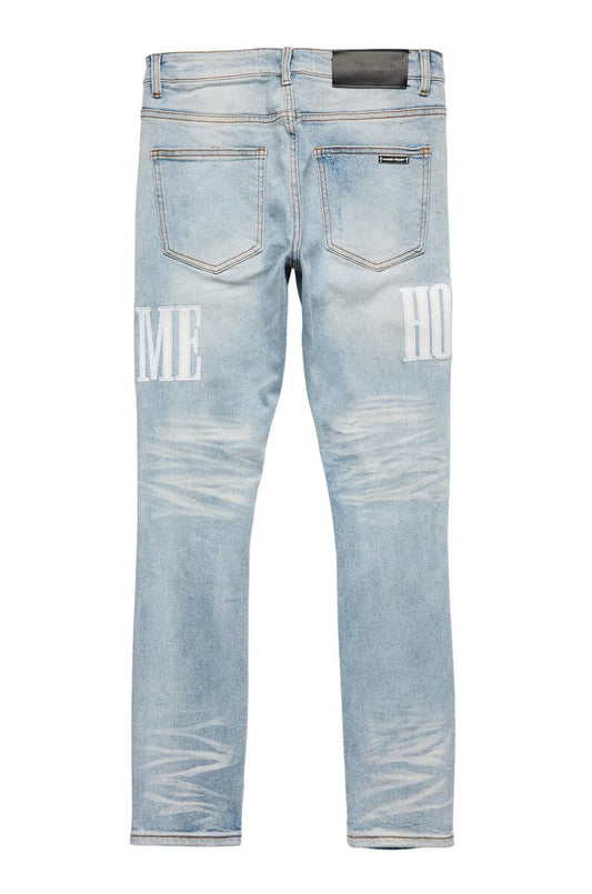 Homme Femme Letterman Denim Blue with White