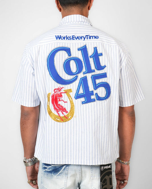 Preme SCHLITZ BLUE BUTTON UP