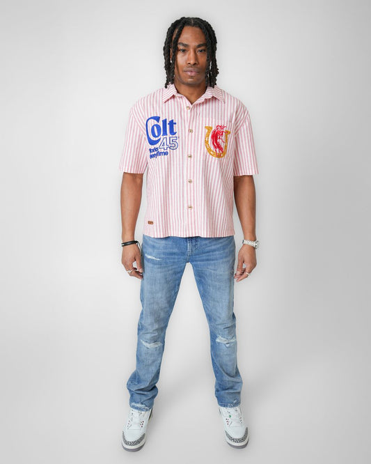 Preme SCHLITZ BLUE BUTTON UP
