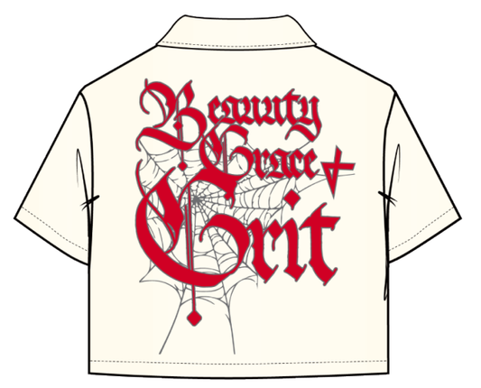 ROKU GRIT CROPPED PREMIUM TWILL SHIRT WITH RHINESTONE DETAILS