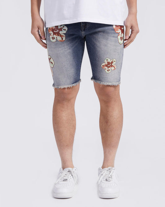 ROKU EARTHTONE TEAR DENIM SHORTS