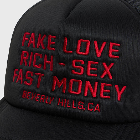 Homme Femme Fake love Trucker Hat Black/Red