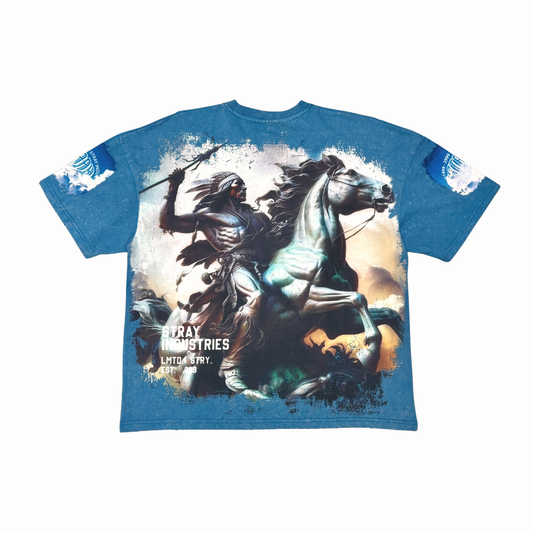 Stray acid washed, digital print metal stud trim tshirt