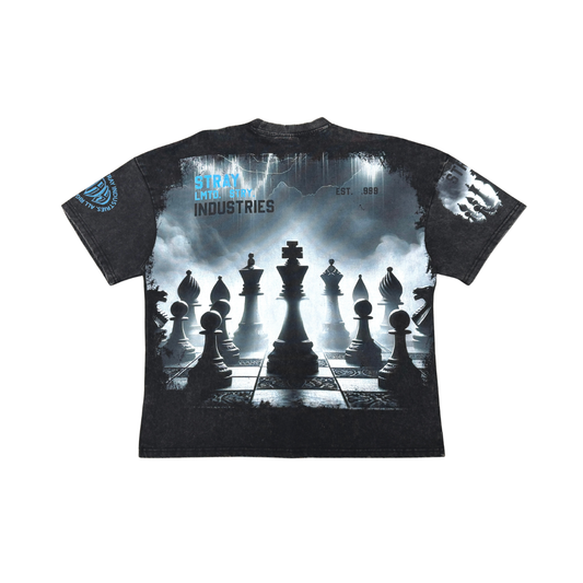 Stray acid washed, digital print metal stud trim tshirt