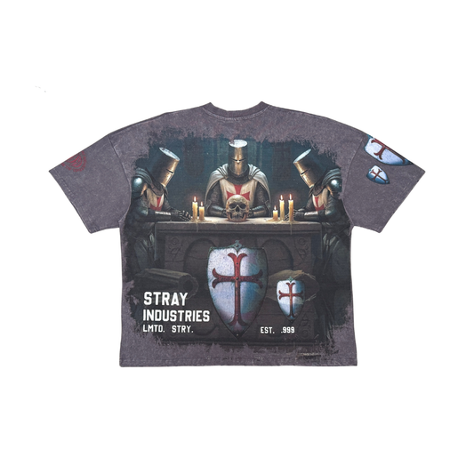 Stray acid washed, digital print metal stud trim tshirt