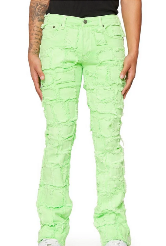 VALABASAS “4444” LIME GREEN STACKED JEANS