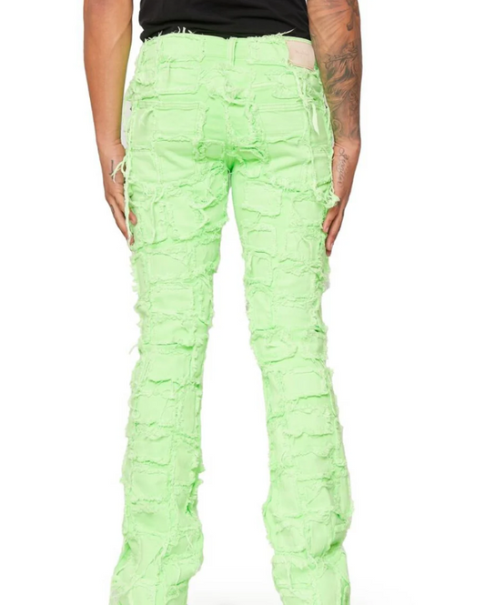 VALABASAS “4444” LIME GREEN STACKED JEANS